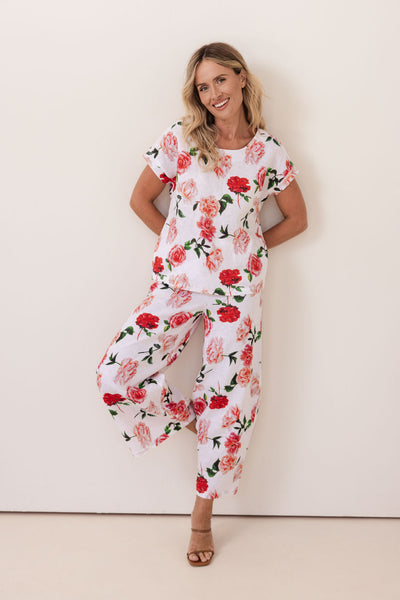 See Saw SS422 Btn Back Cap Sl Top - Roses