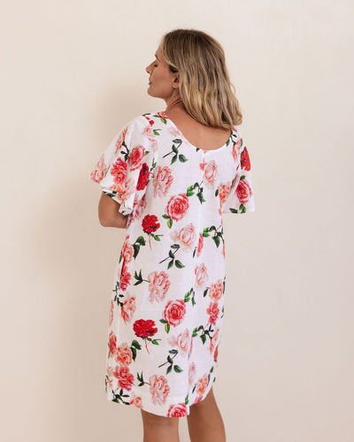 See Saw SS425 V Neck Flutter Sl Dress - Roses
