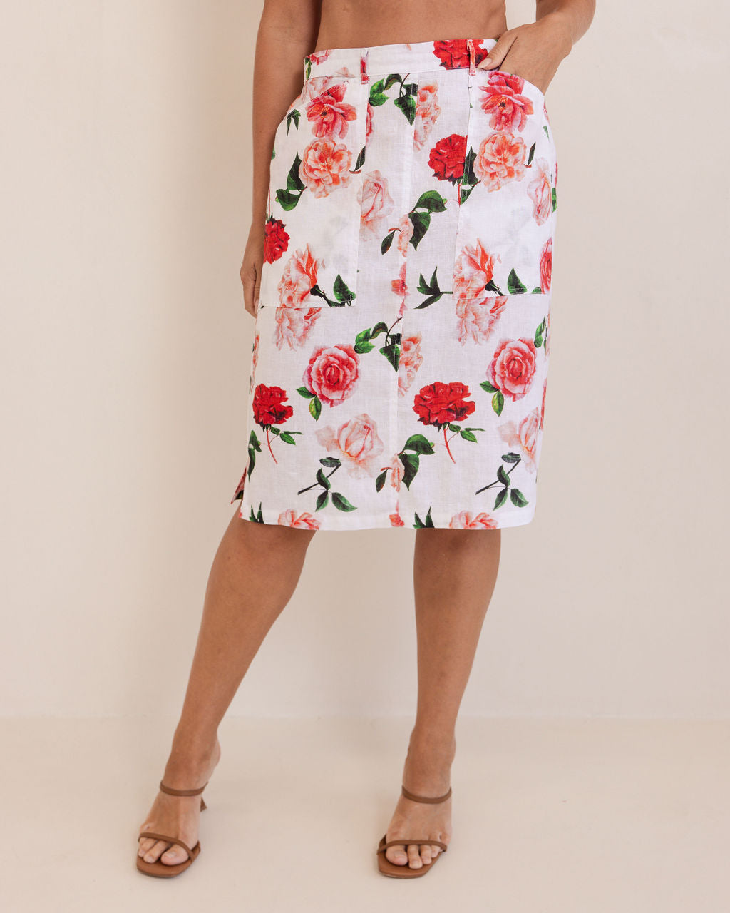 See Saw SS428 Straight 2 Pkt Skirt - Roses