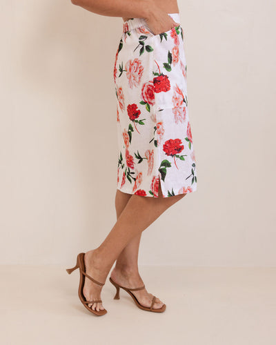 See Saw SS428 Straight 2 Pkt Skirt - Roses