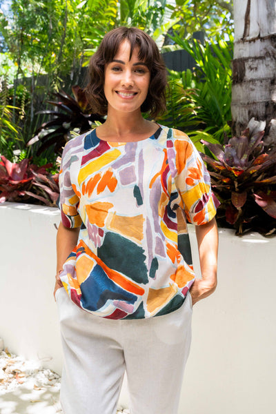 See Saw SS441 Cuff Sleeve Top - Abstract