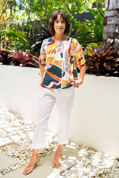 See Saw SS441 Cuff Sleeve Top - Abstract