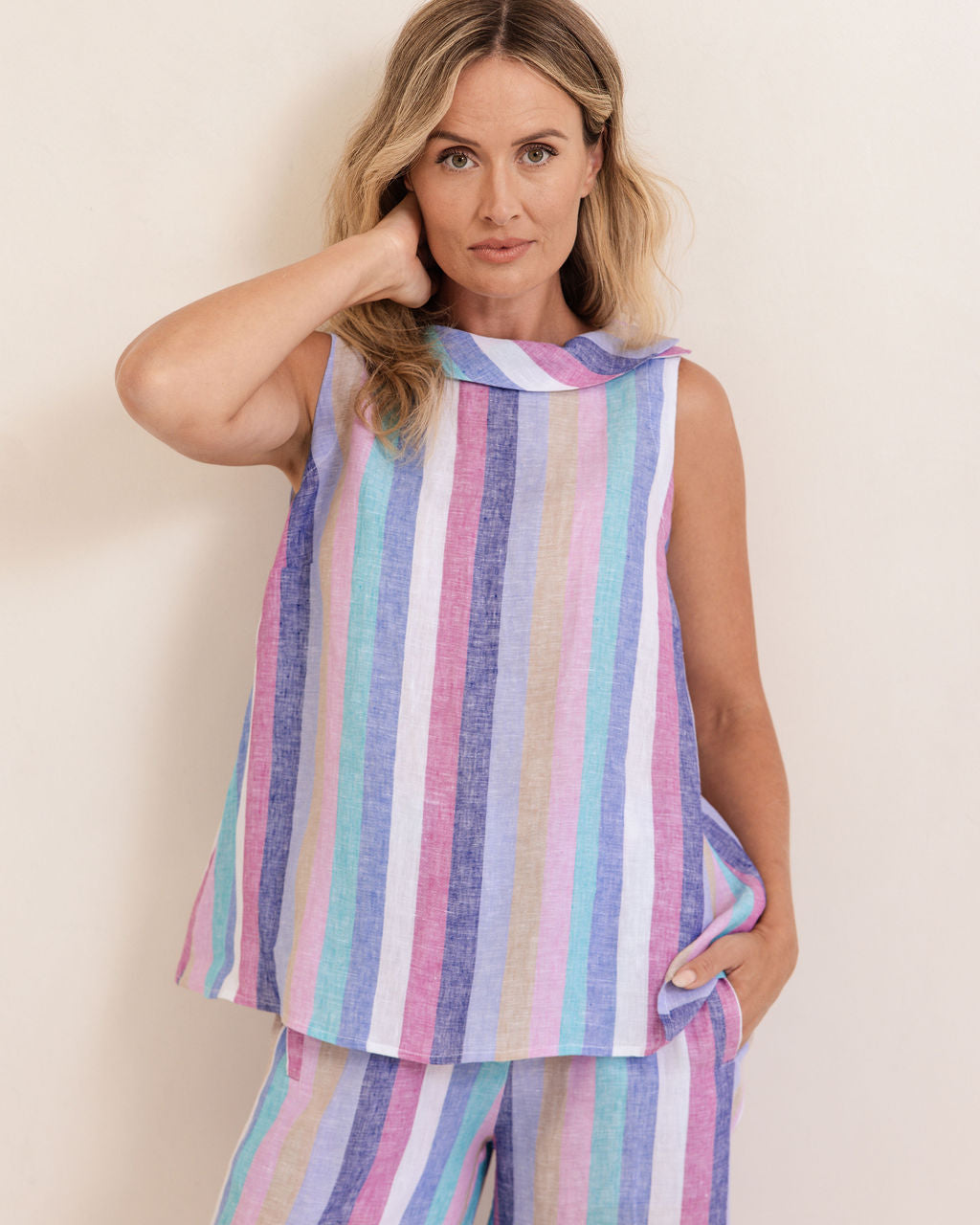 See Saw SS451D/P Cowl Nk A Line Top - Denim Pink Multi