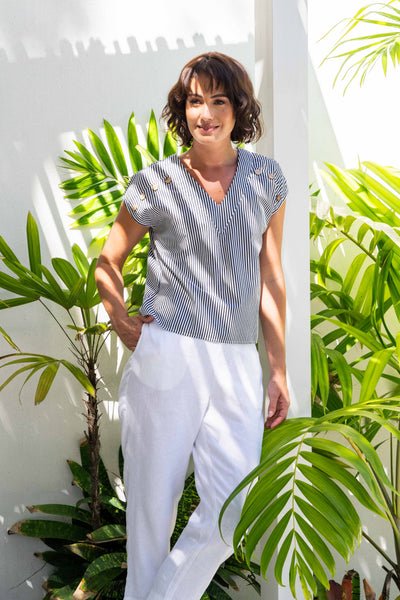 See Saw SS553N V Nk Top - Navy/White Stripe