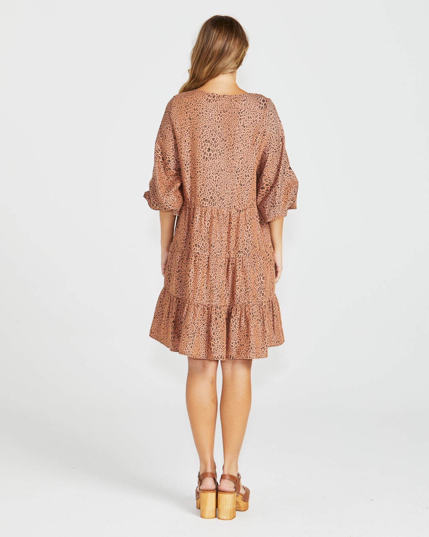 Sass Davie Tiered Dress - Sandy Tan Animal