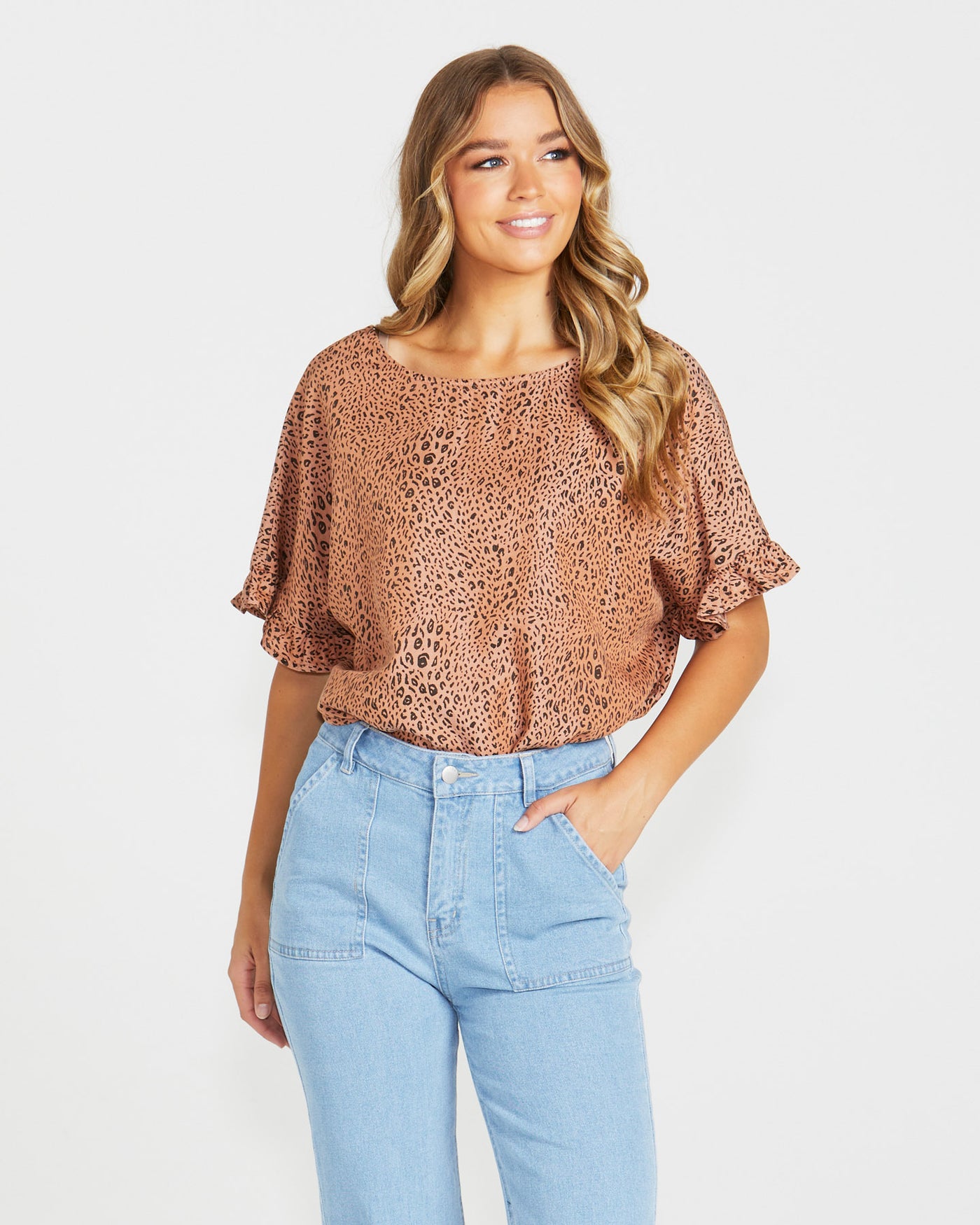 Sass Davie Top - Sandy Tan Animal