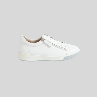 Extra wide white sneakers by Ziera Shoes with a side zipper for ease of putting on.
