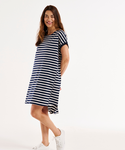 Betty Basics Maxine T-Shirt Dress - Navy Stripe