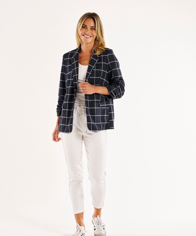 Betty Basics Check Jersey Blazer - Navy Check