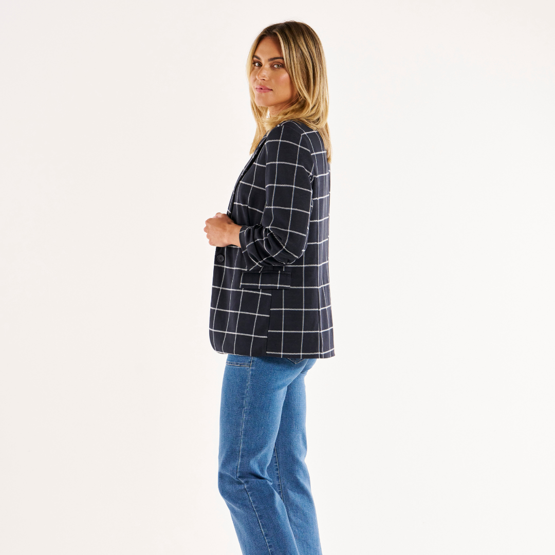 Betty Basics Check Jersey Blazer - Navy Check