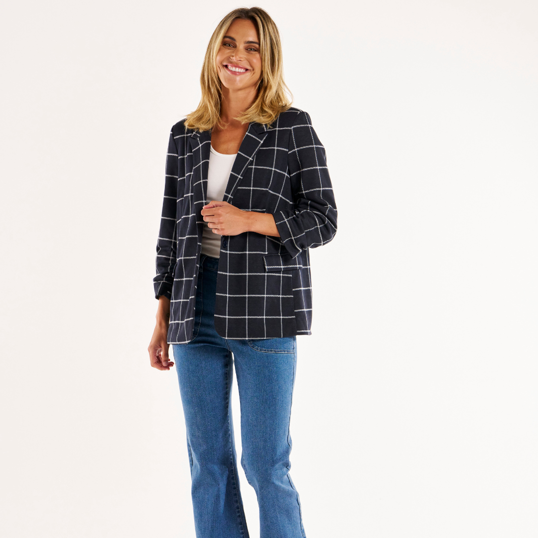 Betty Basics Check Jersey Blazer - Navy Check