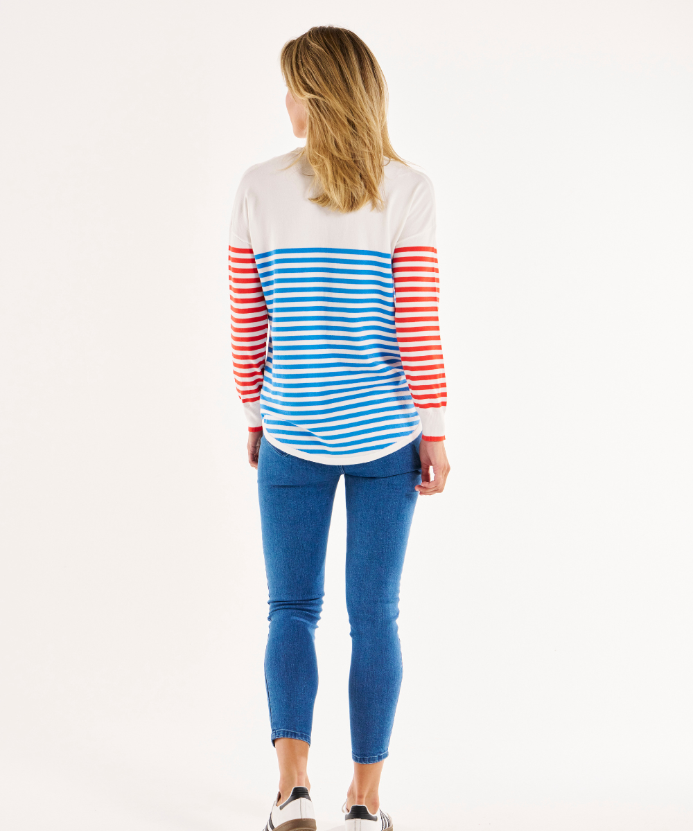 Betty Basics Sophie Knit Jumper - Red/Blue Stripe