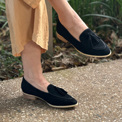 Black suede loafers