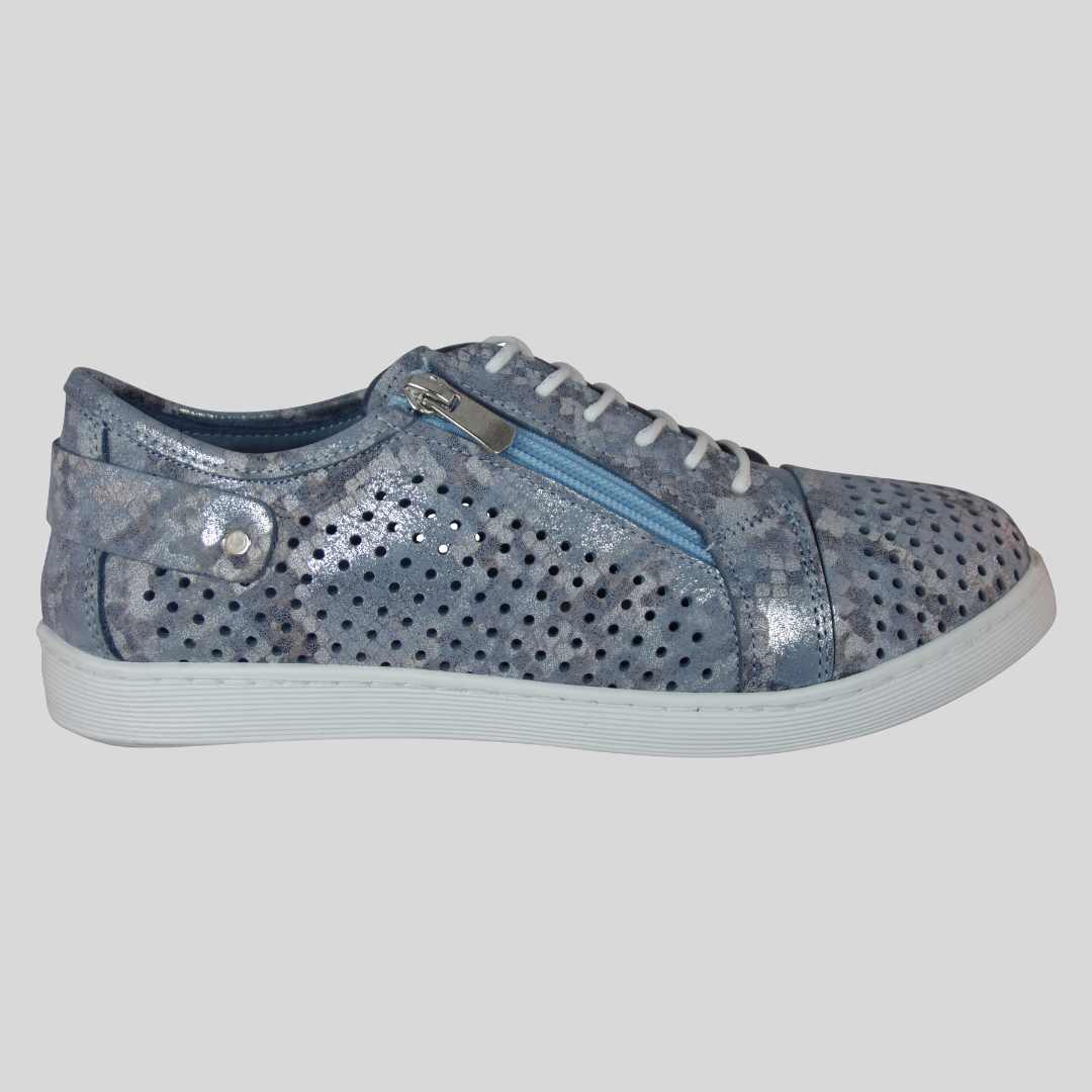 Cabellos Shoes Denim Blue Print leather sneakers with side zip - soft leathers and orthotic friendly