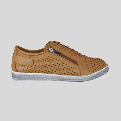 Cabello shoes tan sneakers with side zip and lace