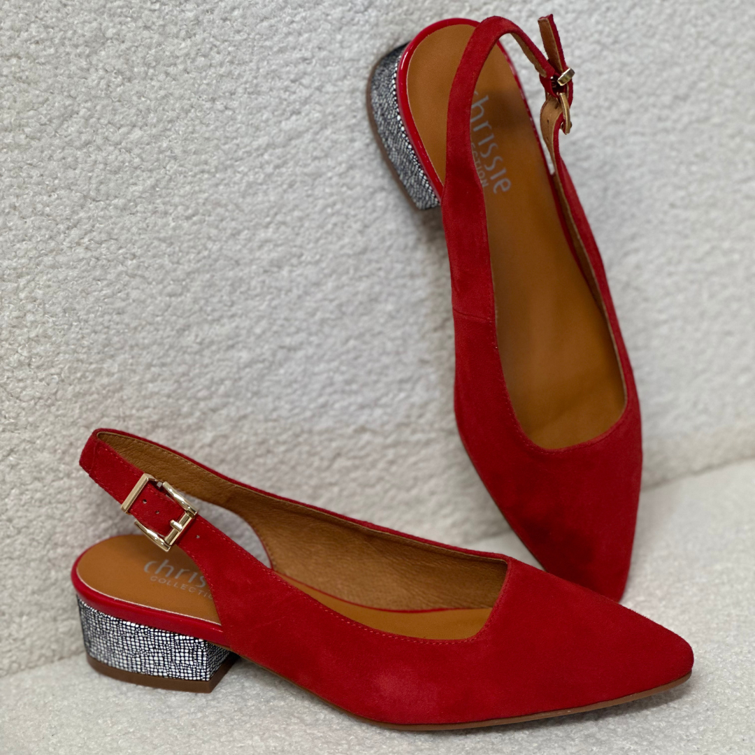 red suede slingbacks