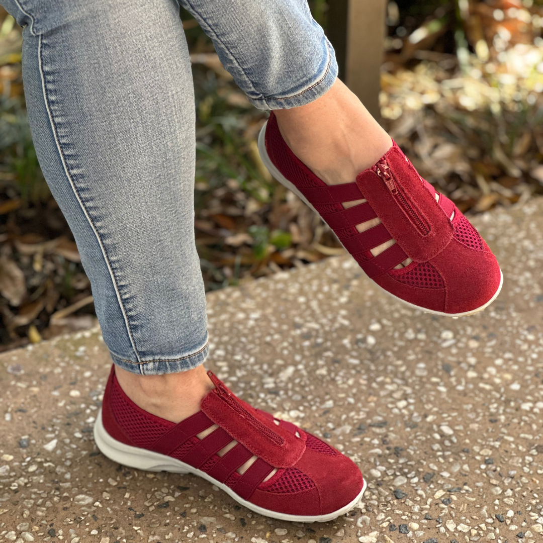 casual red walking shoes 