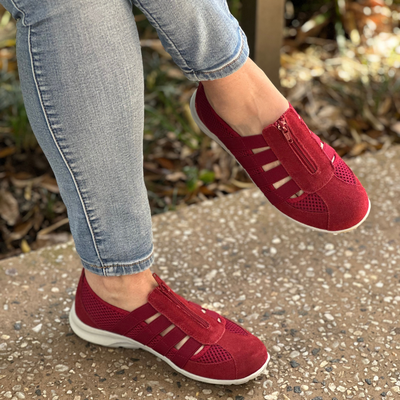 casual red walking shoes 