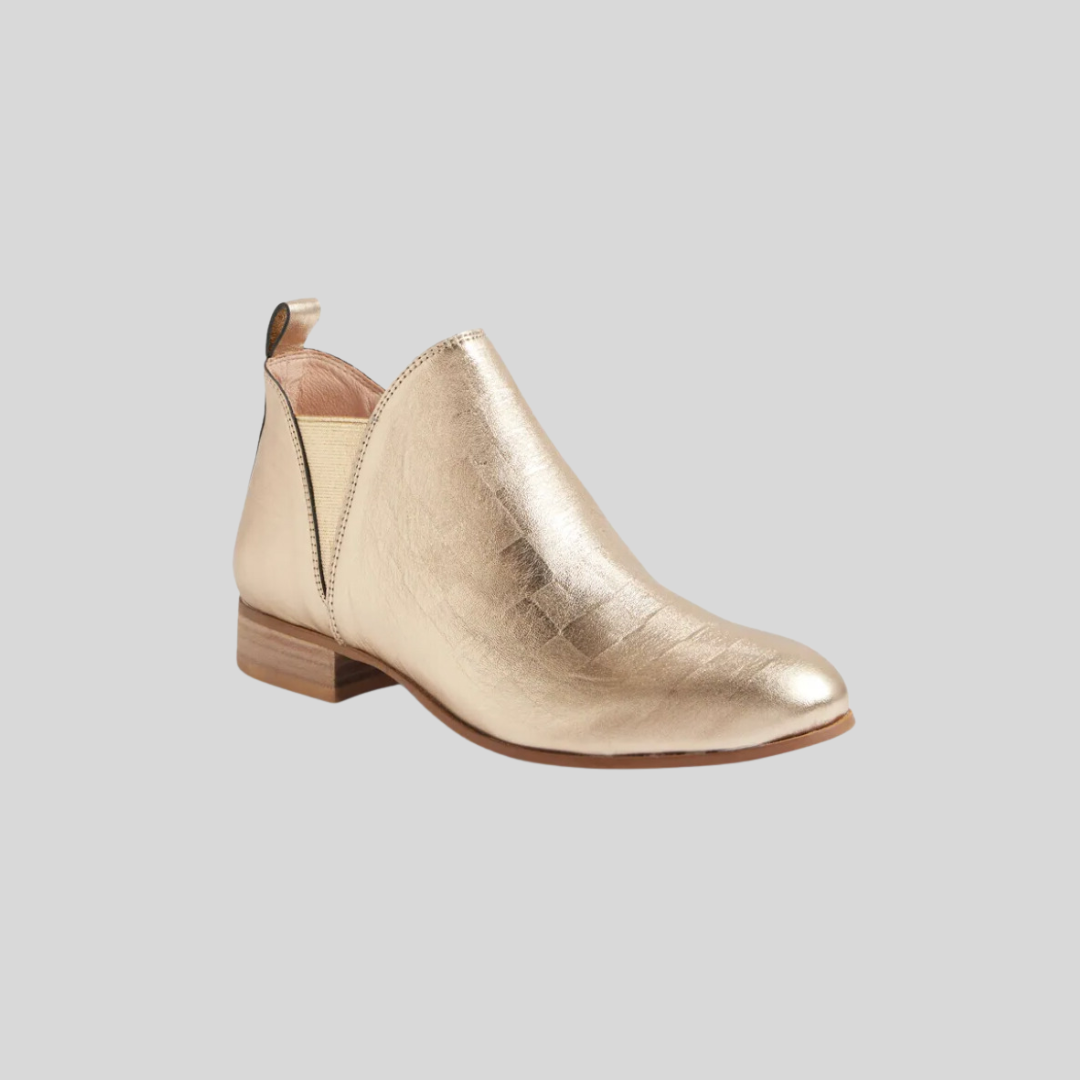 champayne crush metallic boot low heel