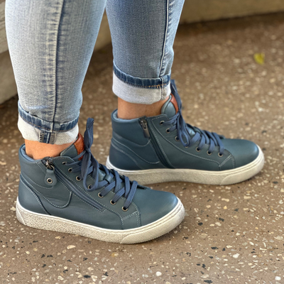 Denim Blue Leather womens Boots 