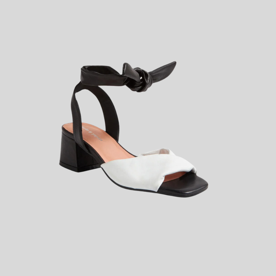 5cm Heel Black and White sandals with tie around ankle