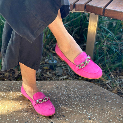 Hot Pink Leather Loafers