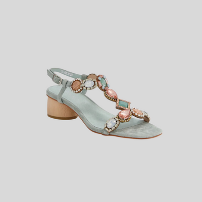 Pale aqua sandals with coloured beads