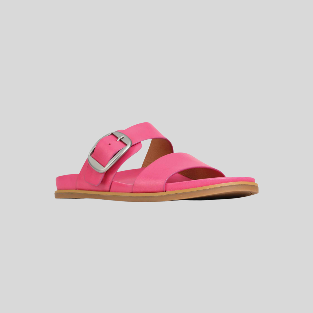 Hot pink womesn slides with buckle