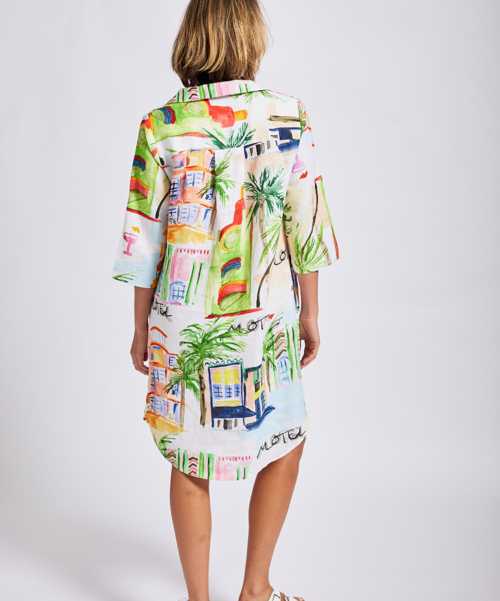 Wear Colour 3/4 Sleeve Shirtmaker Dress - Motel Print