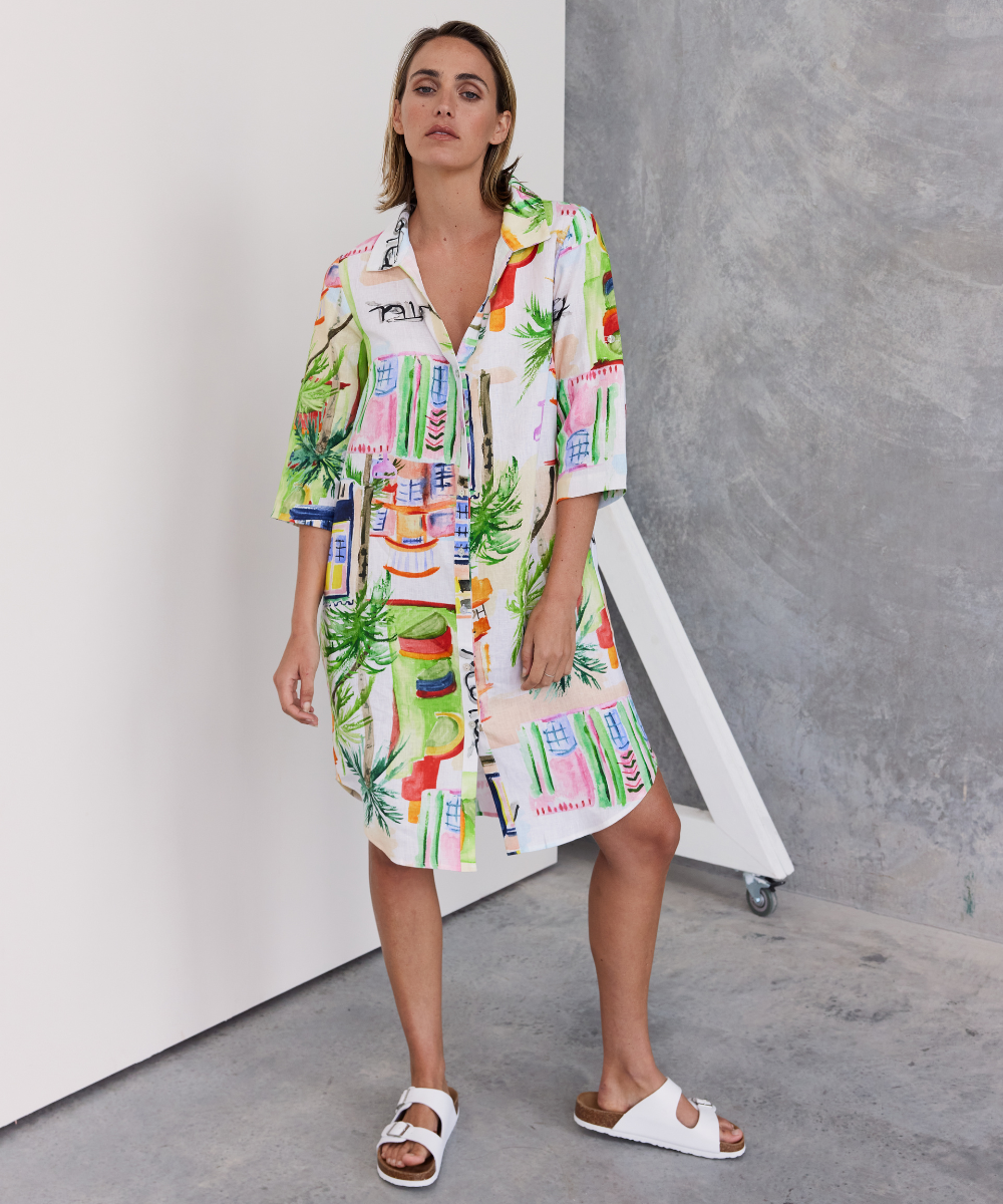 Wear Colour 3/4 Sleeve Shirtmaker Dress - Motel Print