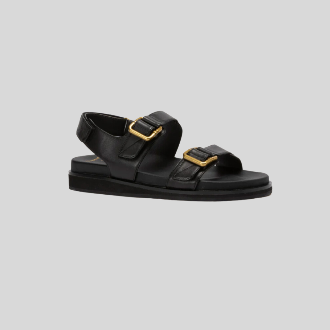 frankie4 sandals black with gold buckles