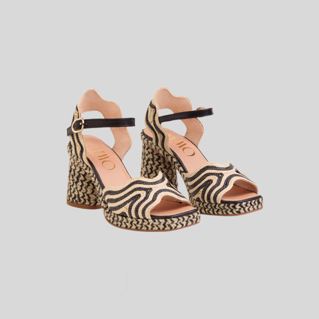 Gaimo Danae Natural Black Rafia Heels Shannons Shoes