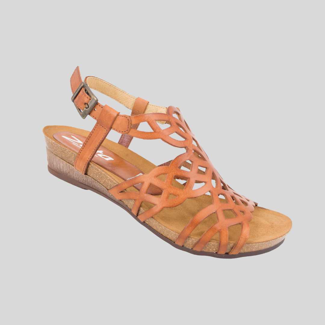 Cuero - Tan wedge womens sandals 