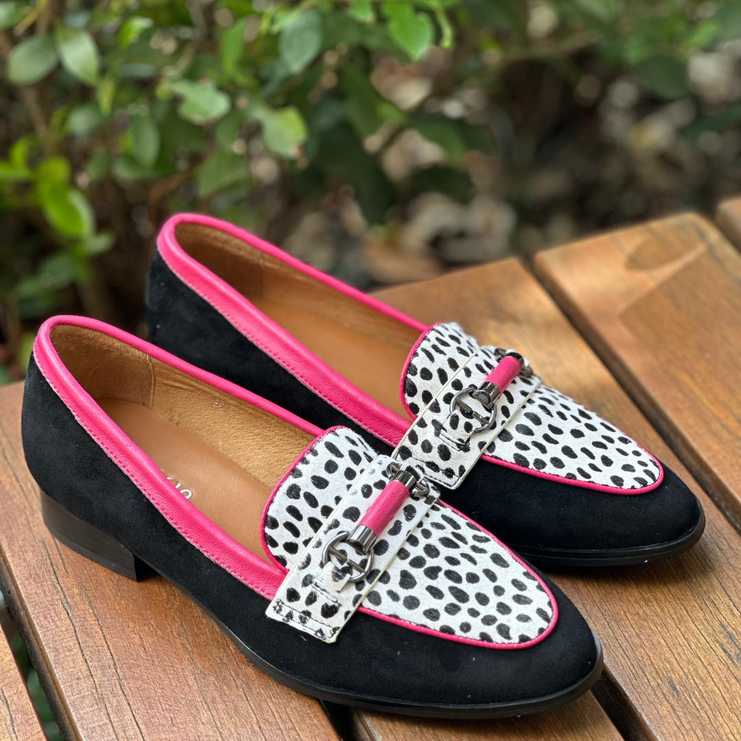womens loafers black white pink