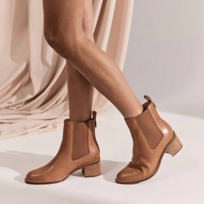 frankie4 tan boots with a mid heel