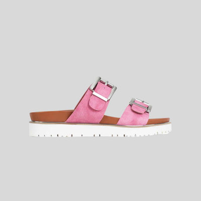 Pink los cabos slide with white sole. 2 buvkle design