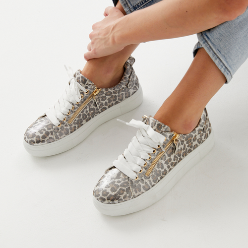 champyne leopard sneakers with white soles side zip in gold