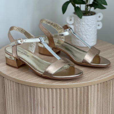 metallic-sandals with low heels by django and juliette