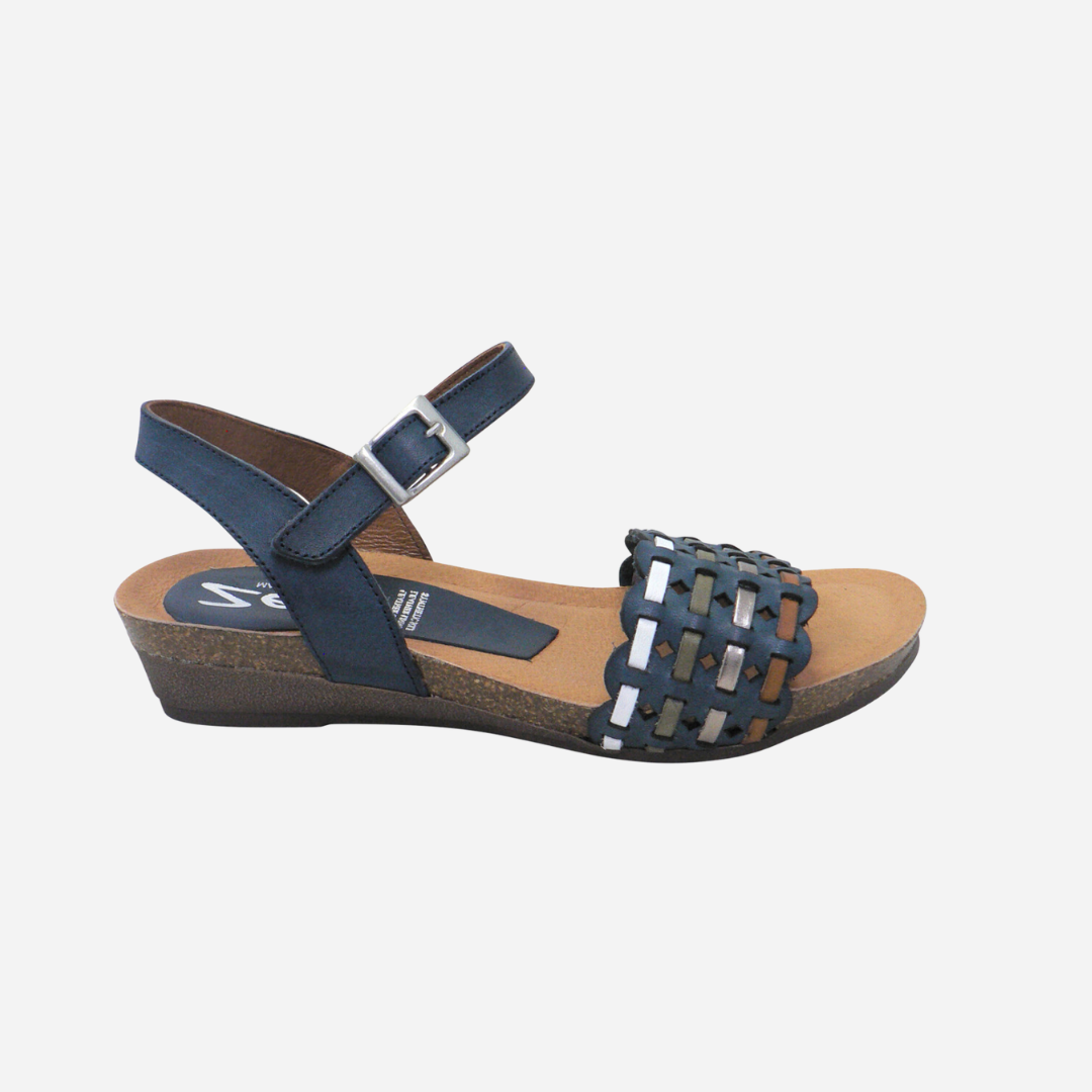 navy low wedge sandals