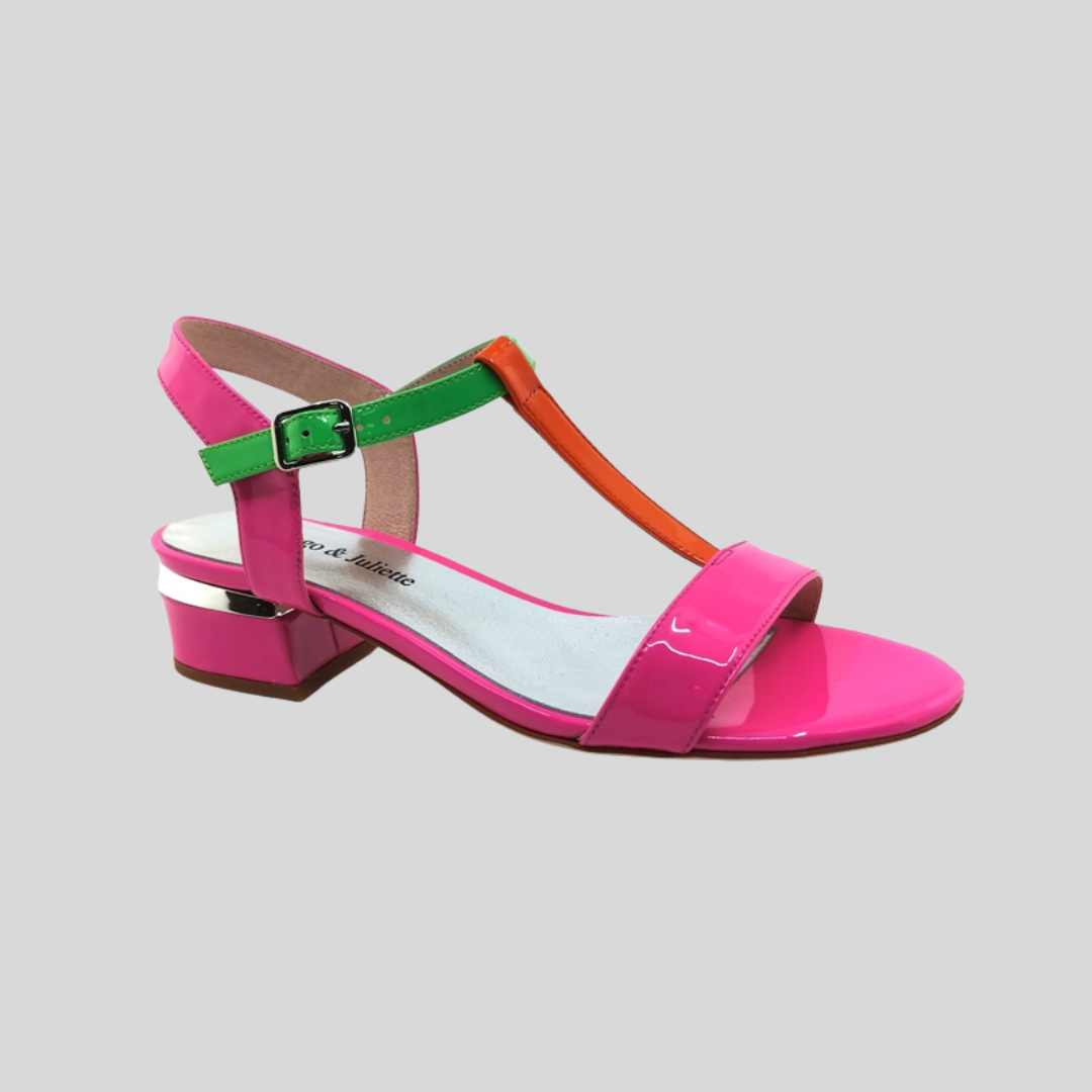 pink orange and green flat dressy sandals