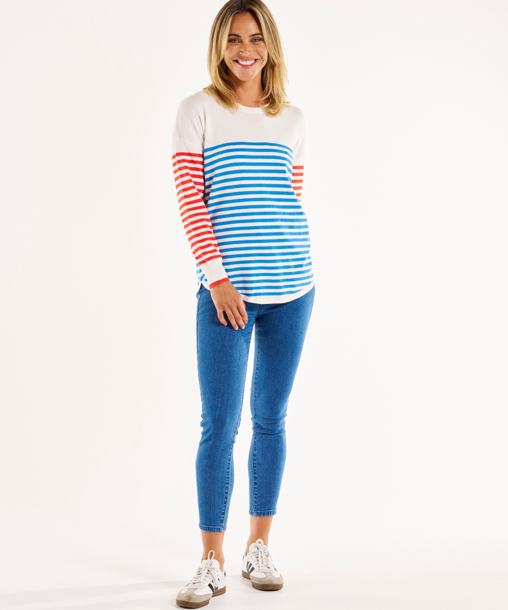 red white and blue striped top long sleeve