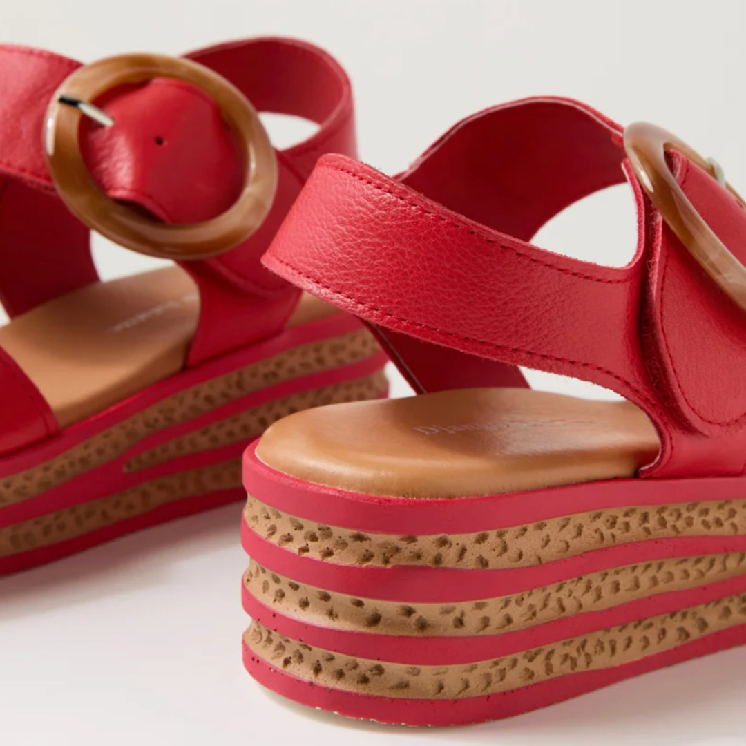 Red platform sandals with velcro straps 