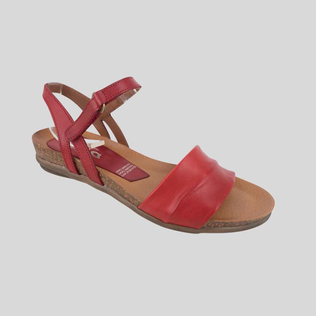 women's red sandals with soft leather and velcro adjustment 