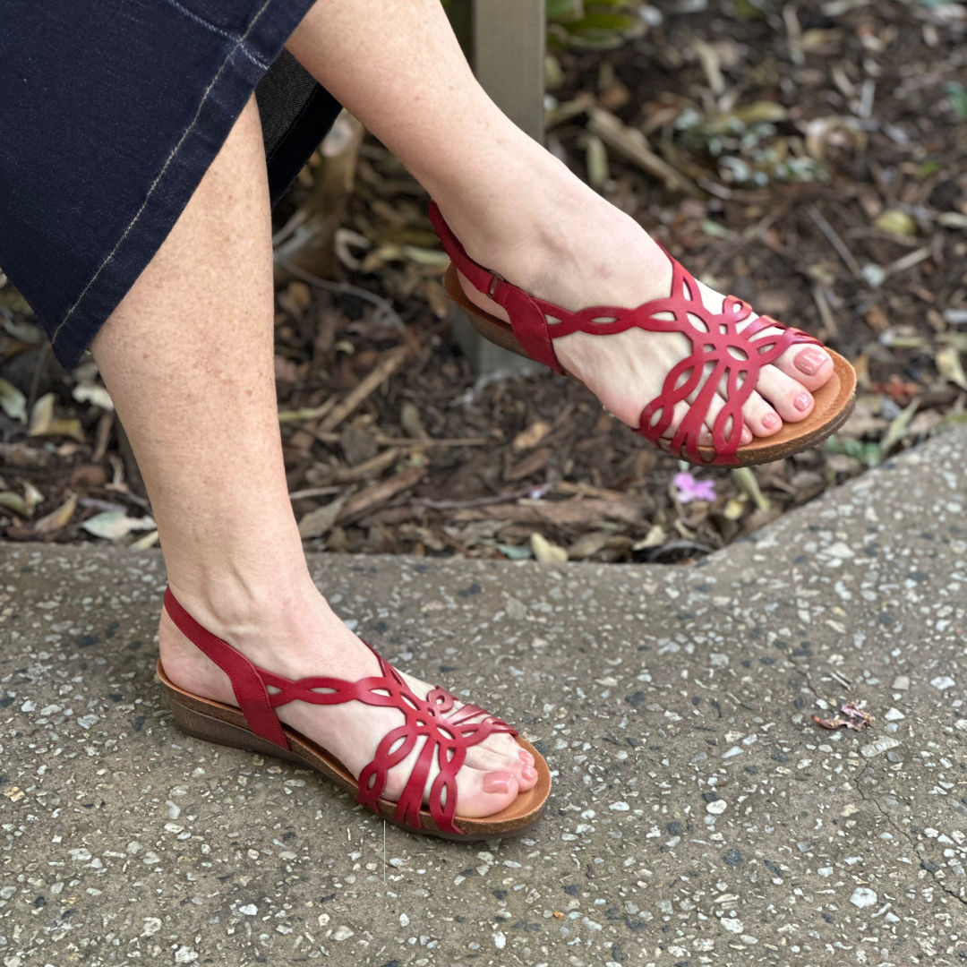 red strappy sandals