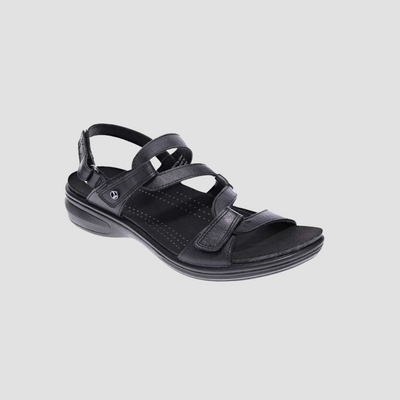 Black sandal on a light gray background
