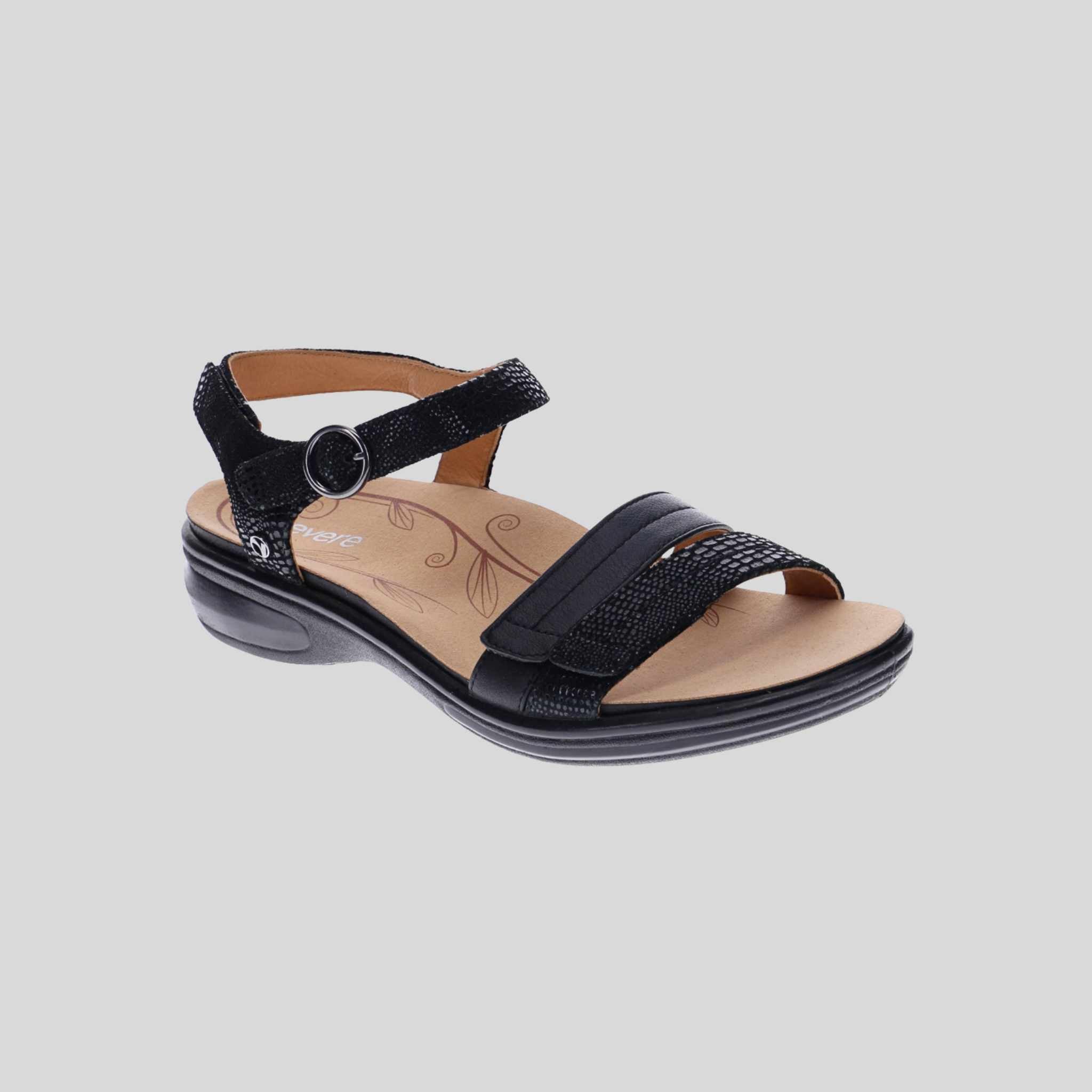 Revere shoes Barbados M - Black French Lizard | Arch Support Sandals ...