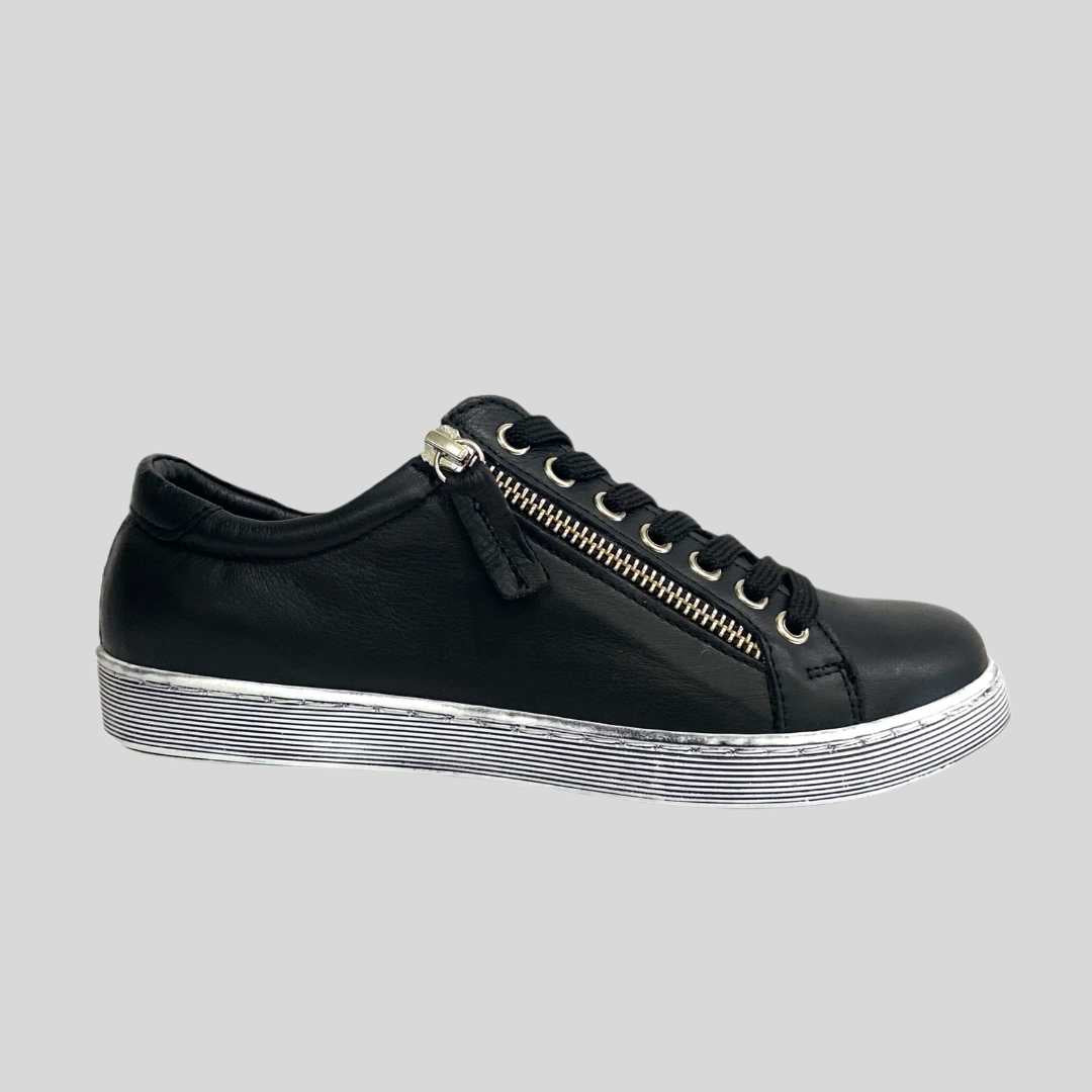 Black leather sneakers with side zip