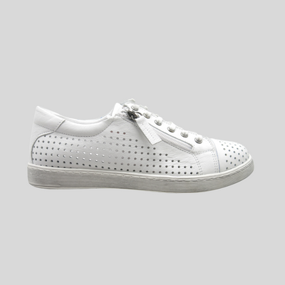 white soft leather sneakers lace and zip function