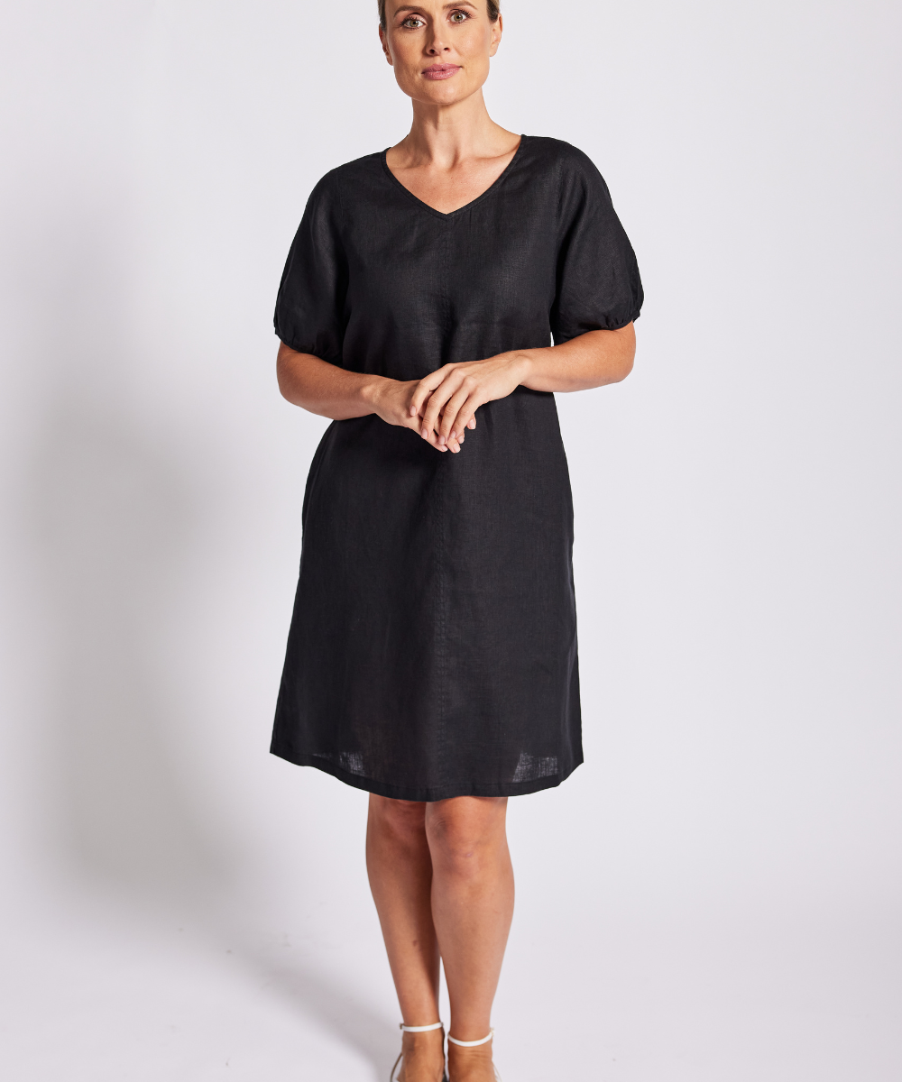 See Saw V Neck Swing Dress - Black