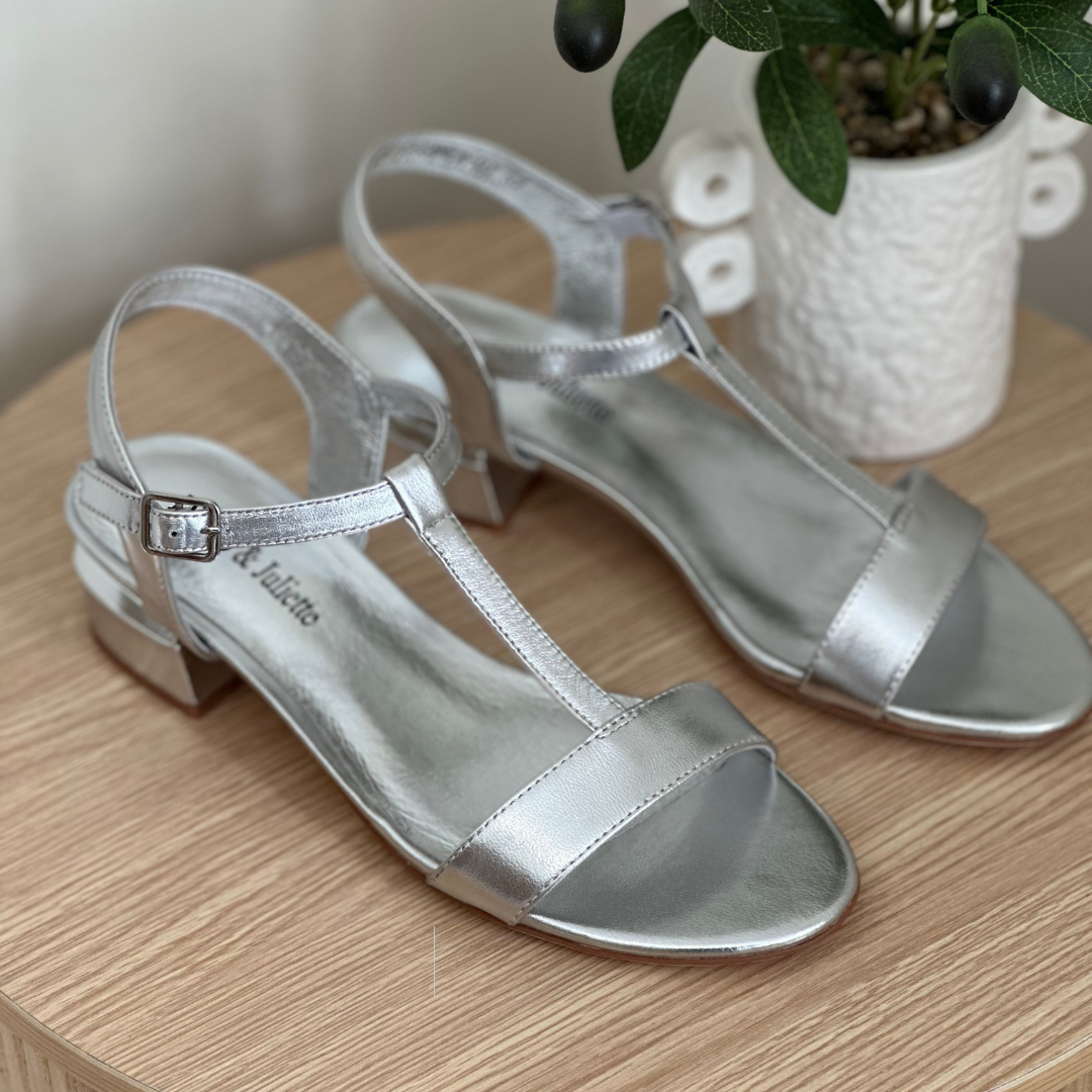 silver sandals with Low Heels